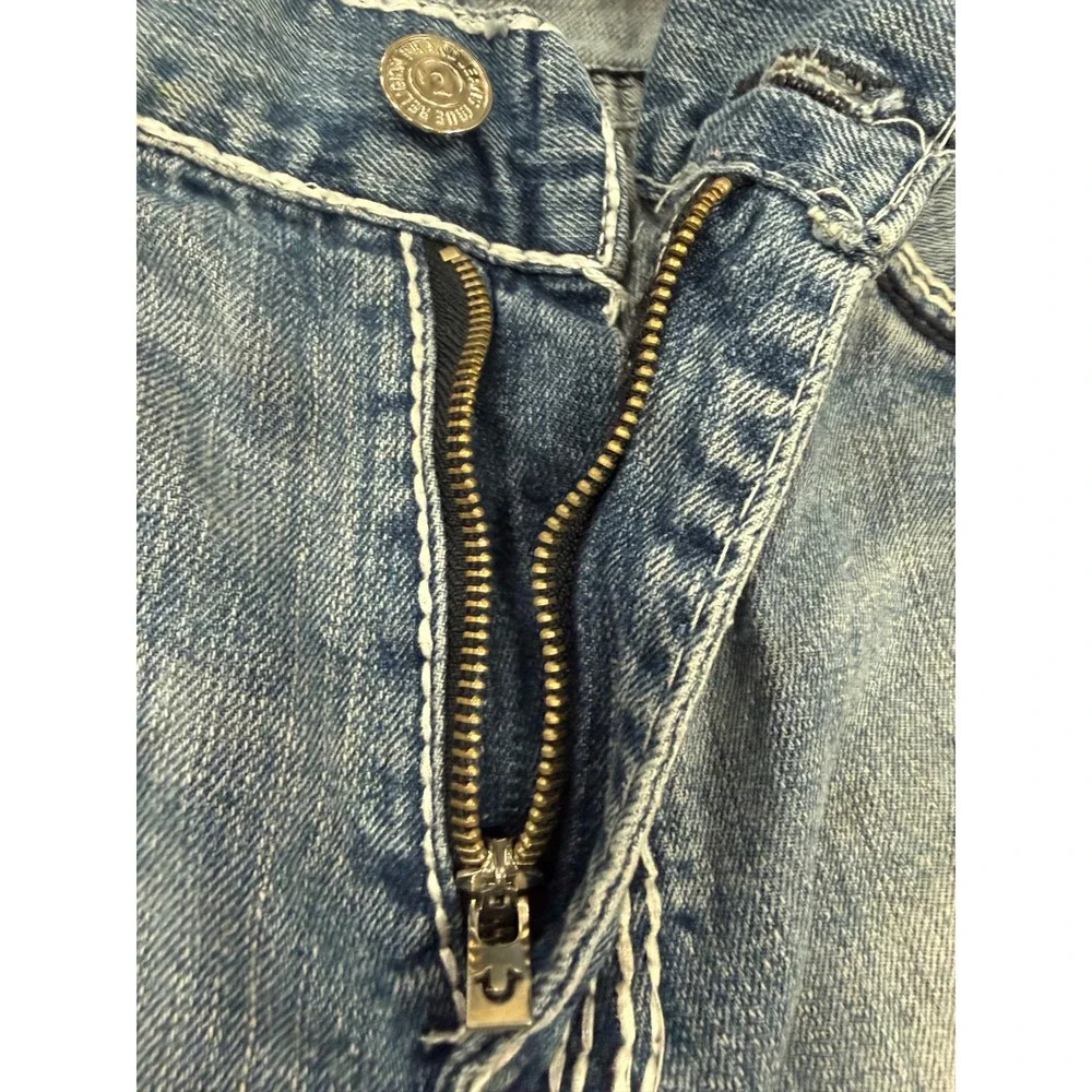 True Religion Straight Leg Jeans Mens 38 Medium‎ Wash White Contrast Stitch Y2K